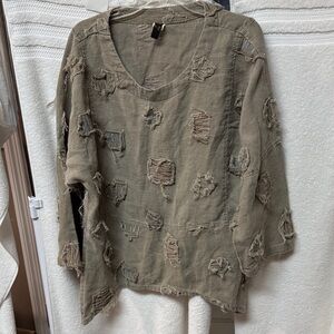 Women's Distressed Tunic Sweatshirt in Olive H5